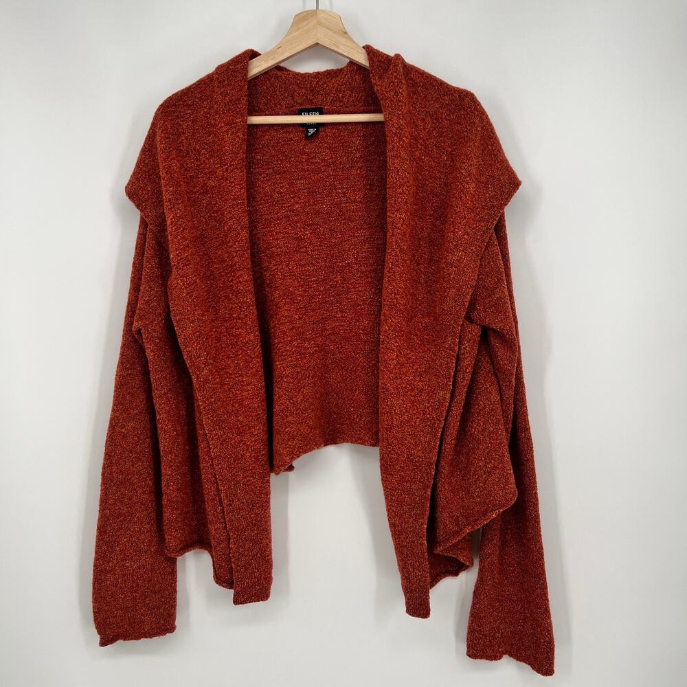 Eileen Fisher Woman Open Cardigan 2X Rust Orange Italian Yarn Wool Blend Sweater